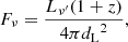 $$ \begin{aligned} F_\nu = \frac{L_{\nu ^{\prime }}(1 + z)}{4 \pi {d_\mathrm{L} }^2}, \end{aligned} $$