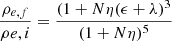 $$ \begin{aligned} \frac{\rho _{e,f}}{\rho {e,i}}&= \frac{(1+N \eta (\epsilon + \lambda )^3}{(1+ N \eta )^5} \end{aligned} $$