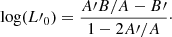 $$ \begin{aligned} \log (L\prime _0)&= \frac{A\prime B/A - B\prime }{1-2A\prime /A}\cdot \end{aligned} $$