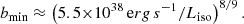 $$ \begin{aligned} b_{\rm min} \approx \left(5.5{\times }10^{38}\,\mathrm erg\,s^{-1} / L_{\rm iso}\right)^{8/9}. \end{aligned} $$
