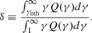 $$ \begin{aligned} \delta \equiv \frac{\int _{\gamma _{\rm nth}}^{\infty }\gamma Q(\gamma )d\gamma }{\int _1^{\infty } \gamma Q(\gamma )d\gamma }. \end{aligned} $$