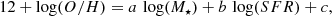 $$ \begin{aligned} \mathrm 12+\log (O/H) = a\,\log (M_\star ) + b\,\log (SFR) + c, \end{aligned} $$