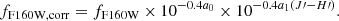 $$ \begin{aligned} f_{\rm F160W,corr}=f_{\rm F160W}\times 10^{-0.4a_{0}}\times 10^{-0.4a_{1}(J\prime -H\prime )}. \end{aligned} $$