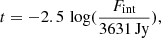 $$ \begin{aligned} {t = -2.5 \, \log (\frac{F_{\rm int}}{3631\,\mathrm{Jy}})} ,\end{aligned} $$