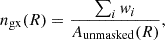 $$ \begin{aligned} n_{\rm gx}(R)=\frac{\sum _i { w}_i}{A_{\rm unmasked}(R)}, \end{aligned} $$