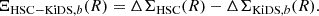 $$ \begin{aligned} \Xi _{\mathrm{HSC-KiDS},b}(R) = \Delta \Sigma _{\rm HSC}(R) - \Delta \Sigma _{\mathrm{KiDS},b}(R). \end{aligned} $$