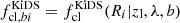 $ f_{\mathrm{cl},bi}^{\mathrm{KiDS}} = f_{\mathrm{cl}}^{\mathrm{KiDS}} (R_i | z_{\mathrm{l}},\lambda,b) $