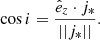 $$ \begin{aligned}\cos i = \dfrac{{\hat{e}_z}\cdot {j_*}}{||j_* ||}.\end{aligned} $$