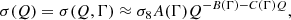 $$ \begin{aligned} \sigma (Q)&= \sigma (Q,\Gamma ) \approx \sigma _{8}A(\Gamma )Q^{-B(\Gamma )-C(\Gamma )Q},\end{aligned} $$