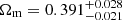 $ \Omega_{\mathrm{m}}=0.391^{+0.028}_{-0.021} $