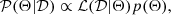 $$ \begin{aligned} \mathcal{P} (\Theta |\mathcal{D} ) \propto \mathcal{L} (\mathcal{D} |\Theta )p(\Theta ), \end{aligned} $$