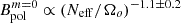$ B^{m=0}_{\mathrm{pol}}\propto ({N_{\mathrm{eff}}/\Omega_o})^{-1.1\pm 0.2} $