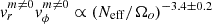 $ v^{m\neq0}_rv^{m\neq0}_{\phi}\propto ({N_{\mathrm{eff}}/\Omega_o})^{-3.4\pm0.2} $