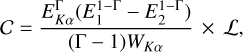 $cal C = {{E_{K\alpha }^\Gamma \left( {E_1^{1 - \Gamma } - E_2^{1 - \Gamma }} \right)} \over {(\Gamma - 1){W_{K\alpha }}}} \times {\cal L},$