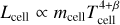 ${L_{{\rm{cell}}}} \propto {m_{{\rm{cell}}}}T_{{\rm{cell}}}^{4 + \beta }$