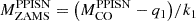 $$ \begin{aligned} M_{\rm ZAMS}^\mathrm{PPISN}=\big ({ M_{\rm CO}^\mathrm{PPISN}}-q_1\big )/ k_1 \end{aligned} $$