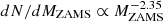 $ dN / dM_{\mathrm{ZAMS}} \propto M_{\mathrm{ZAMS}}^{-2.35} $