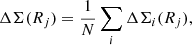 $$ \begin{aligned} \Delta \Sigma (R_j) = \frac{1 }{ N }\sum _i \Delta \Sigma _i(R_j), \end{aligned} $$