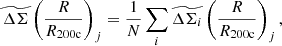 $$ \begin{aligned} \widetilde{\Delta \Sigma }\left(\frac{R}{R_{\rm 200c}}\right)_j = \frac{1}{N}\sum _{i} \widetilde{\Delta \Sigma _i}\left(\frac{R}{R_{\rm 200c}}\right)_j, \end{aligned} $$