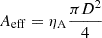 $ A_{\mathrm{eff}} = \eta_{\mathrm{A}}\frac{\pi D^2}{4} $