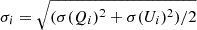 $ \sigma_i=\sqrt{(\sigma(Q_i)^2+\sigma(U_i)^2)/2} $