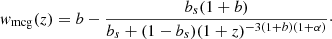 $$ \begin{aligned} { w}_{\mathrm{mcg}}(z) = b - \frac{b_s(1 + b)}{b_s + (1 - b_s) (1+z)^{-3(1+b)(1+\alpha )}}\cdot \end{aligned} $$