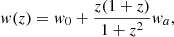$$ \begin{aligned} { w}(z) = { w}_0 + \frac{z(1 + z)}{1 + z^2} { w}_a, \end{aligned} $$