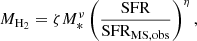 $$ \begin{aligned} M_{\rm H_2}&= \zeta M_*^\nu \left(\frac{\mathrm{SFR}}{\mathrm{SFR_{\rm MS,obs}}}\right)^\eta , \end{aligned} $$