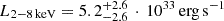 $ L_\mathrm{2-{8}\,{keV}} = 5.2_{-2.6}^{+2.6}\,\cdot\,10^{33}\,{\mathrm{erg\,s}^{-1}} $