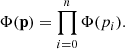 $$ \begin{aligned} \Phi (\mathbf{p}) = \prod _{i=0}^n \Phi (p_i). \end{aligned} $$