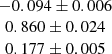 $ \begin{array}{c} -0.094 \pm 0.006\\ 0.860 \pm 0.024\\ 0.177 \pm 0.005\end{array} $