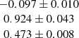 $ \begin{array}{c} -0.097 \pm 0.010\\ 0.924 \pm 0.043\\ 0.473 \pm 0.008 \end{array} $