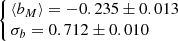$ \left\{\!\!\begin{array}{l} \langle b_M \rangle = -0.235 \pm 0.013\\ \sigma_b = 0.712 \pm 0.010 \end{array}\right. $
