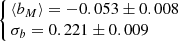 $ \left\{\!\!\begin{array}{l} \langle b_M \rangle = -0.053 \pm 0.008\\ \sigma_b = 0.221 \pm 0.009 \end{array} \right. $