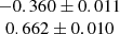 $ \begin{array}{c}-0.360 \pm 0.011 \\ 0.662 \pm 0.010 \end{array} $