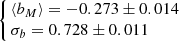 $ \left\{\!\!\begin{array}{l}\langle b_M \rangle = -0.273 \pm 0.014\\ \sigma_b = 0.728 \pm 0.011\end{array}\right. $