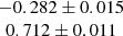 $ \begin{array}{c} -0.282 \pm 0.015 \\ 0.712 \pm 0.011\end{array} $