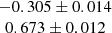 $ \begin{array}{c} -0.305 \pm 0.014 \\ 0.673 \pm 0.012\end{array} $