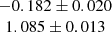 $ \begin{array}{c} -0.182 \pm 0.020 \\ 1.085 \pm 0.013\end{array} $