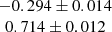 $ \begin{array}{c}-0.294 \pm 0.014 \\ 0.714 \pm 0.012 \end{array} $