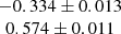 $ \begin{array}{c}-0.334 \pm 0.013 \\ 0.574 \pm 0.011\end{array} $