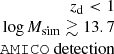 $ \begin{array}{r} z_{\mathrm{d}} < 1 \\ \log M_{\mathrm{sim}} \gtrsim 13.7\\ {\mathtt{AMICO}}~\mathrm{detection}\end{array} $