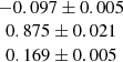 $ \begin{array}{c} -0.097 \pm 0.005 \\ 0.875 \pm 0.021 \\ 0.169 \pm 0.005 \end{array} $