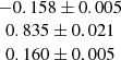 $ \begin{array}{c} -0.158 \pm 0.005\\ 0.835 \pm 0.021\\ 0.160 \pm 0.005\end{array} $