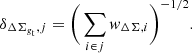 $$ \begin{aligned} \delta _{\Delta \Sigma _{g_{\rm t}}, j} = \Bigg ( \sum _{i \in j} w_{\Delta \Sigma , i} \Bigg ) ^{-1/2} . \end{aligned} $$