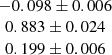 $ \begin{array}{c} -0.098 \pm 0.006\\ 0.883 \pm 0.024\\ 0.199 \pm 0.006\end{array} $