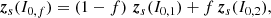 $$ \begin{aligned} \boldsymbol{z}_s(I_{0, f}) = \left(1 - f\right) \, \boldsymbol{z}_s(I_{0, 1}) + f \, \boldsymbol{z}_s(I_{0, 2}) , \end{aligned} $$