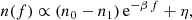 $$ \begin{aligned} n(f) \propto (n_0 - n_1)\, \mathrm{e} ^{-\beta \, f} + \eta , \end{aligned} $$