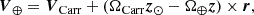 $$ \begin{aligned} {\boldsymbol{V}}_\oplus = \boldsymbol{V}_{\rm Carr} + ({\Omega }_{\rm Carr} {\boldsymbol{z}}_\odot -{\Omega }_\oplus \boldsymbol{z}) \times \boldsymbol{r} , \end{aligned} $$