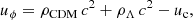 $$ \begin{aligned} {u} _{\phi }&= \rho _{\rm CDM}\,c^2 + \rho _{\Lambda }\,c^2 - {u} _{\rm c}, \end{aligned} $$